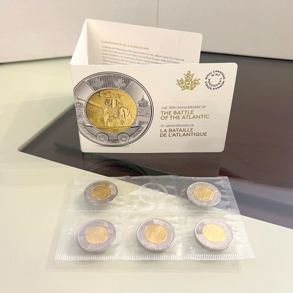 2016 Canada 75th Anniv. Battle of the Atlantic $2 Toonie 5-Pack!